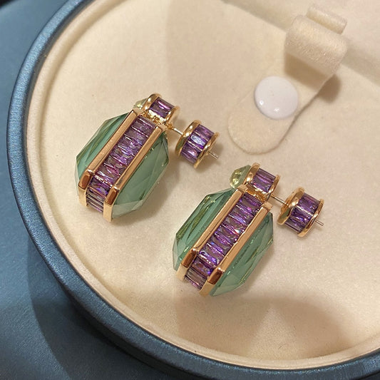 Bilincolor Luxury Green Jade-Inspired Statement Earrings
