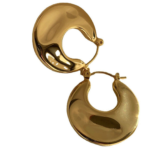 French Vintage Brass Gold-Plated Circle Pleated Earrings – Bumpy Wave Texture