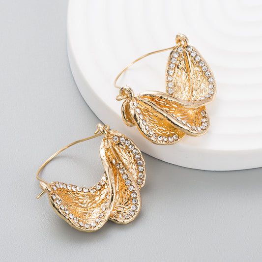 Exaggerated Rhinestone Leaf Earrings