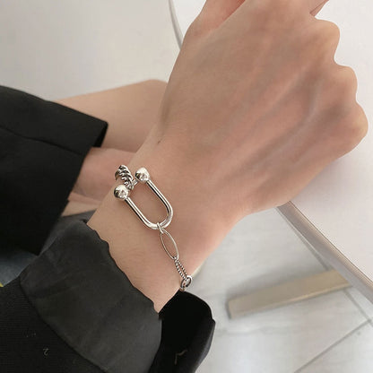 925 Sterling Silver Horseshoe U-shaped Tank Chain Bracelet