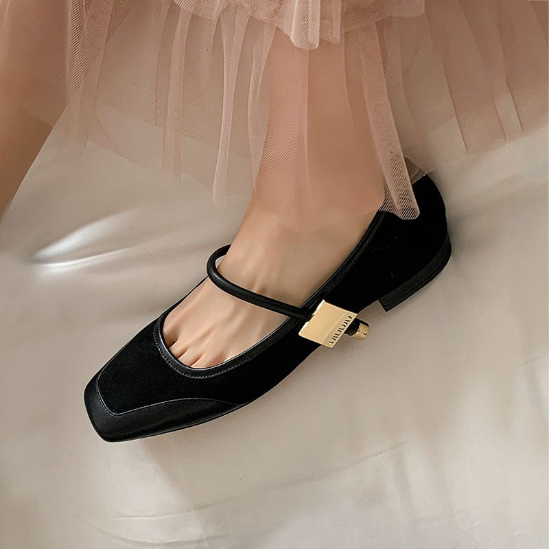 Square toe, shallow mouth, leopard print suede Flats