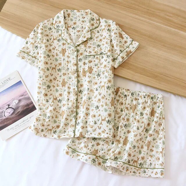 Floral Cotton Gauze Pajama Set