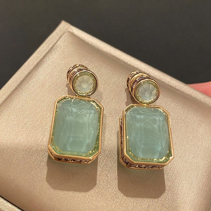 Bilincolor Luxury Green Jade-Inspired Statement Earrings