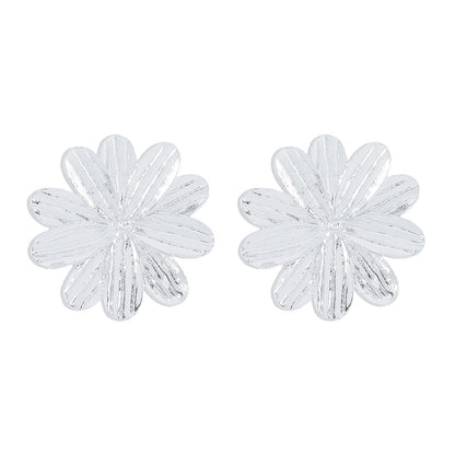 Alloy Floral Geometric Statement Earrings – Gold or Silver Finish