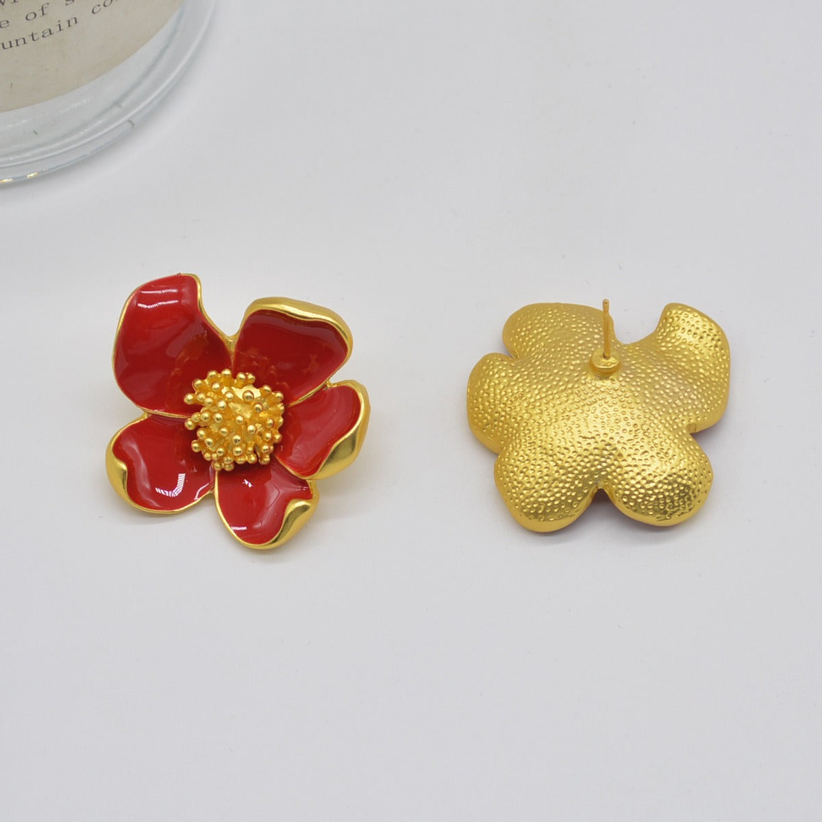 Heavy Industry Red Drip Oil Flower Earrings Vintage Fashion Earrings