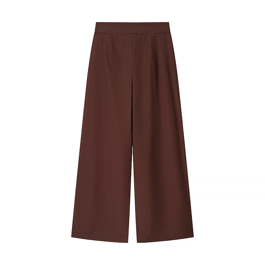 Solid color top+straight leg pants set