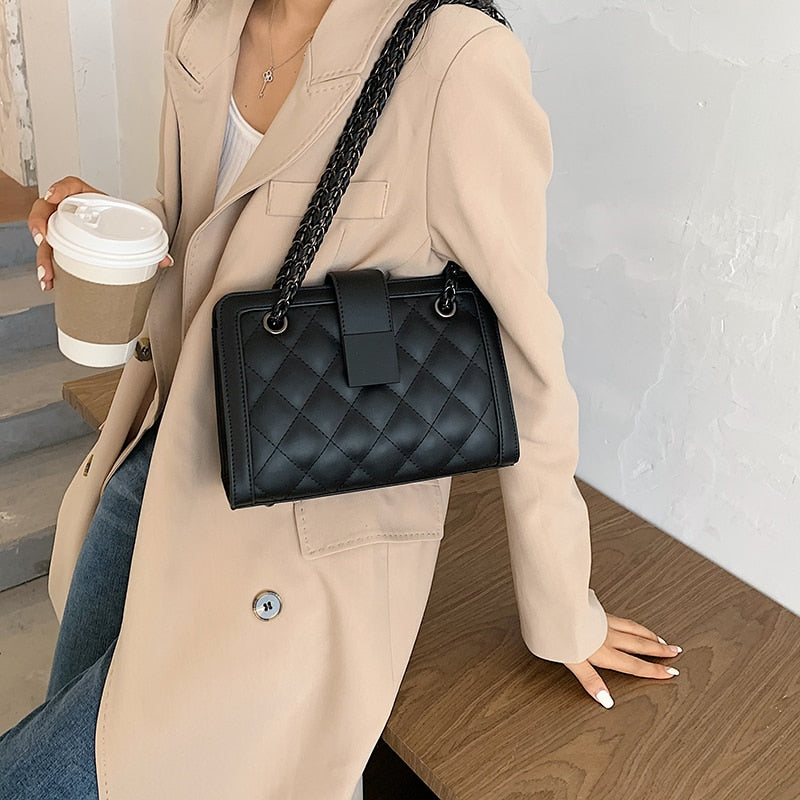 Black PU Leather Crossbody Bag For Women