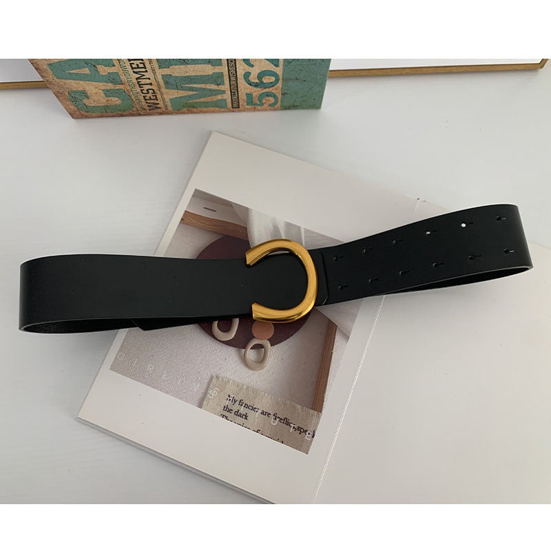 Wide half circle buckle belt