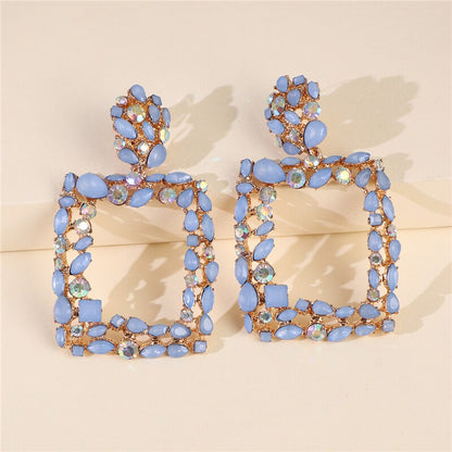 JURAN ZA Style Indian Geometric Crystal Dangle Earrings