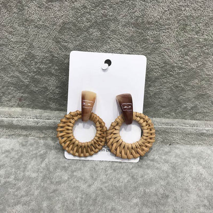 Retro Exaggerated Geometric Rattan Woven Earrings