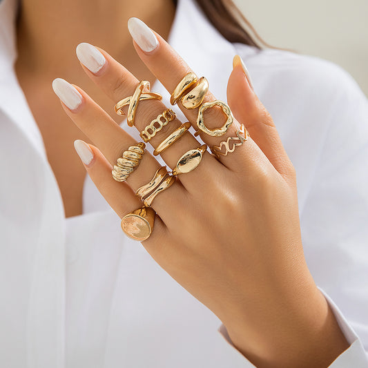 INS Hollow Cross Chain Punk Ring Set