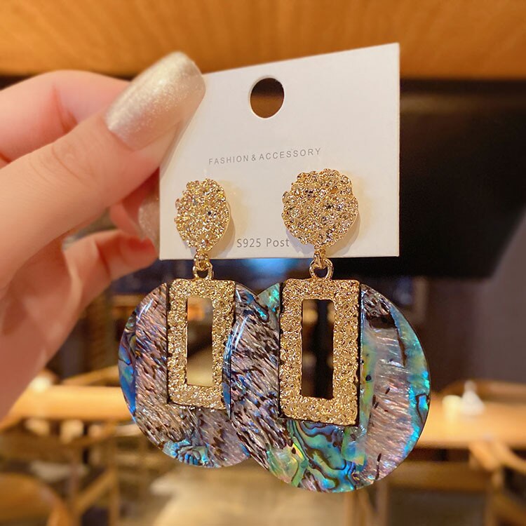 Retro Green Geometric Stitching Earrings