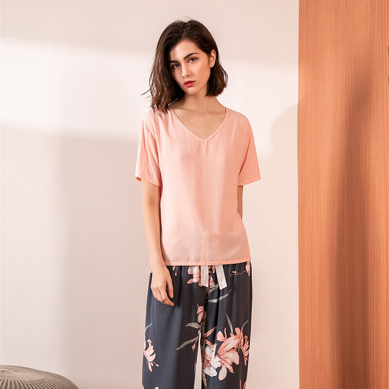 Floral V-Neck Pajama Set