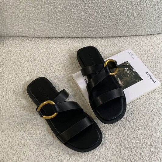 Flat-soled niche open-toe sandals