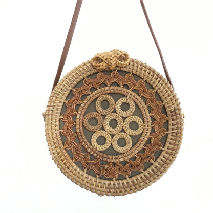 Vietnamese Round Rattan Hollow Straw Shoulder Bag