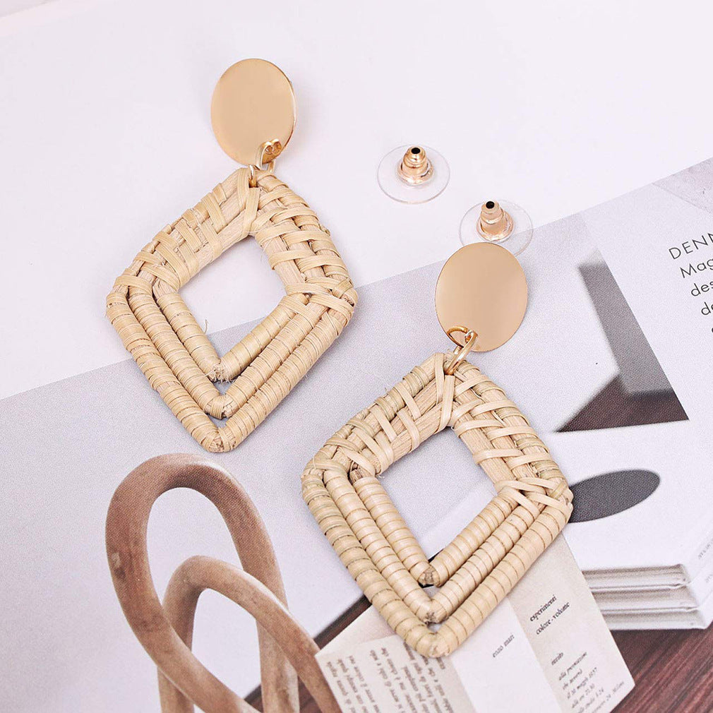 National Style Retro Rhombic Vine Woven Earrings