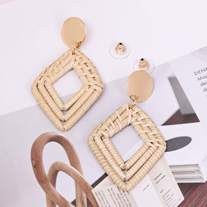 National Style Retro Rhombic Vine Woven Earrings