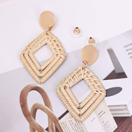 National Style Retro Rhombic Vine Woven Earrings