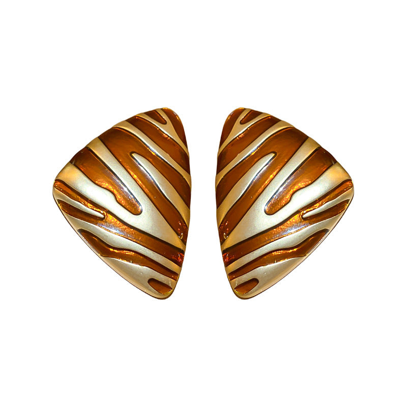 French Vintage Design Geometric Triangle Zebra Twill Contrast Enamel Drop Glaze Stud Earrings for Women Personality Hot Jewelry