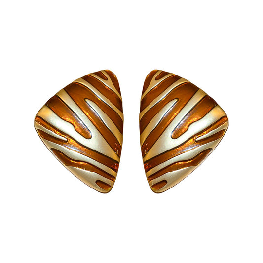 French Vintage Design Geometric Triangle Zebra Twill Contrast Enamel Drop Glaze Stud Earrings for Women Personality Hot Jewelry
