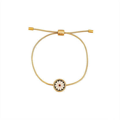 Enamel Daisy Shape Hand Jewelry Female Vintage Bracelet Wind Adjustable Bracelet