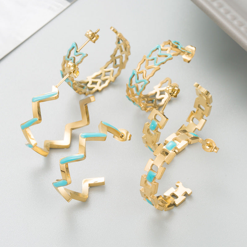 Style Geometric Stainless Steel Earrings – Electroplated