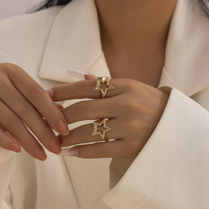 Fashion commuting pentagram heart-shaped open ring alloy versatile ring set