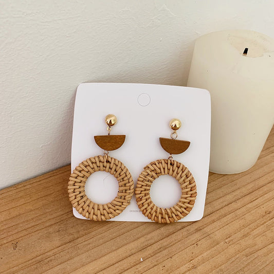 Retro Exaggerated Geometric Rattan Woven Earrings