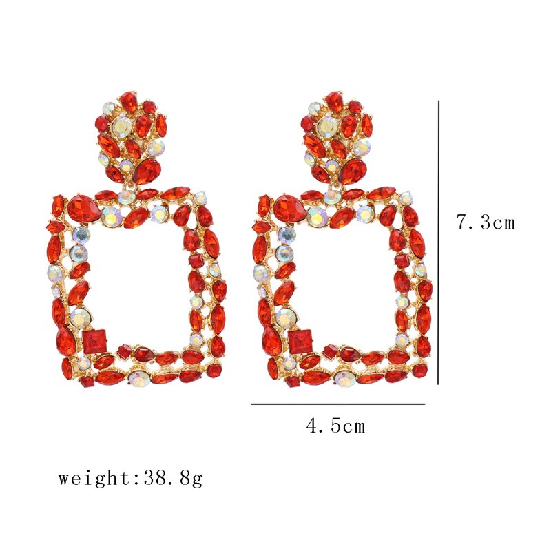 JURAN ZA Style Indian Geometric Crystal Dangle Earrings