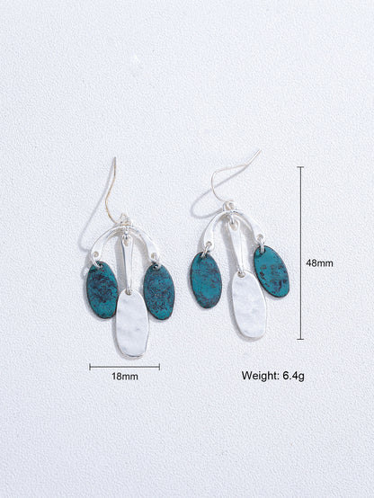 NYU Retro Blue-Green Fan-Shaped Ear Hook Earrings