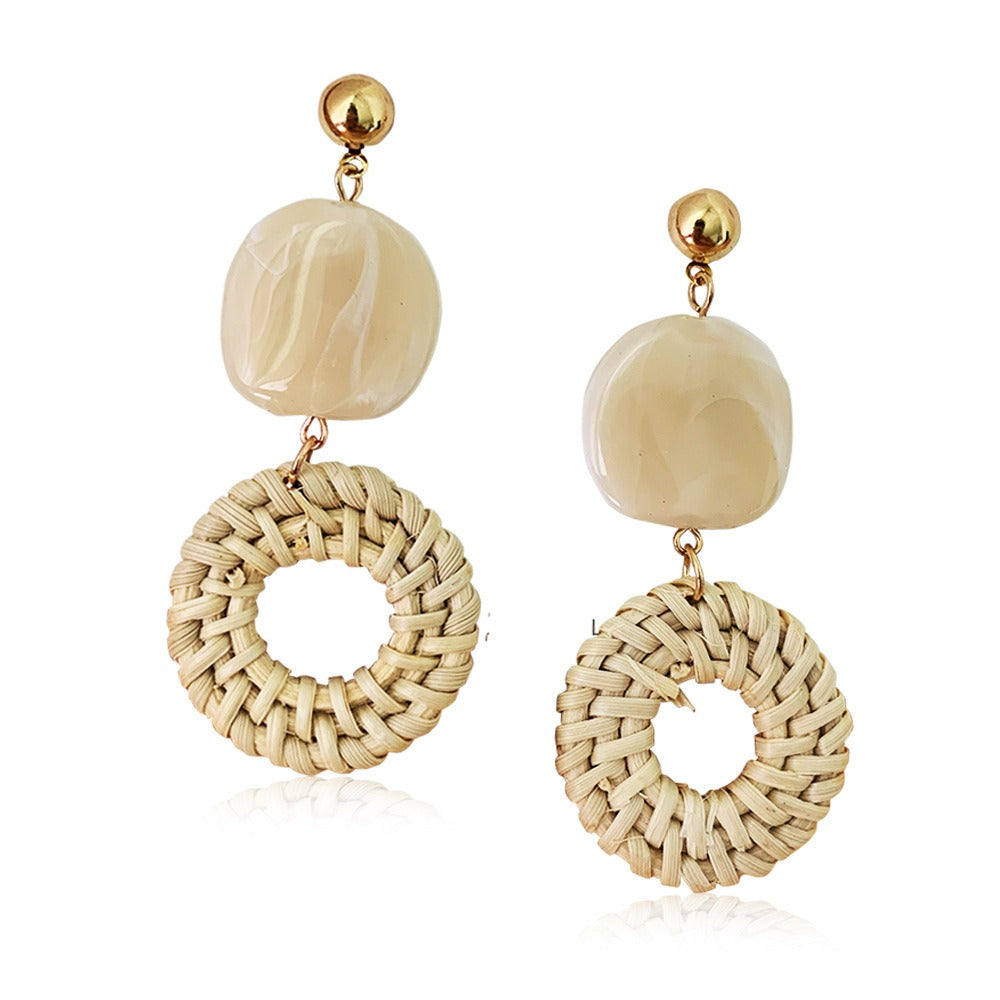Retro Exaggerated Geometric Rattan Woven Earrings