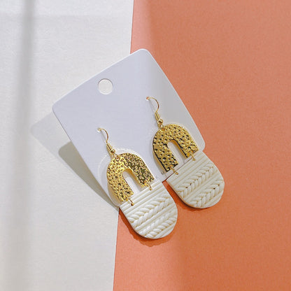 Handmade Geometric Polymer Clay Earrings – Soft Pottery Striped Jewelry for Women