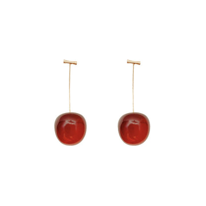 Long Red Cherry Tassel Earrings – Sweet & Gentle Fruit Jewelry for Women