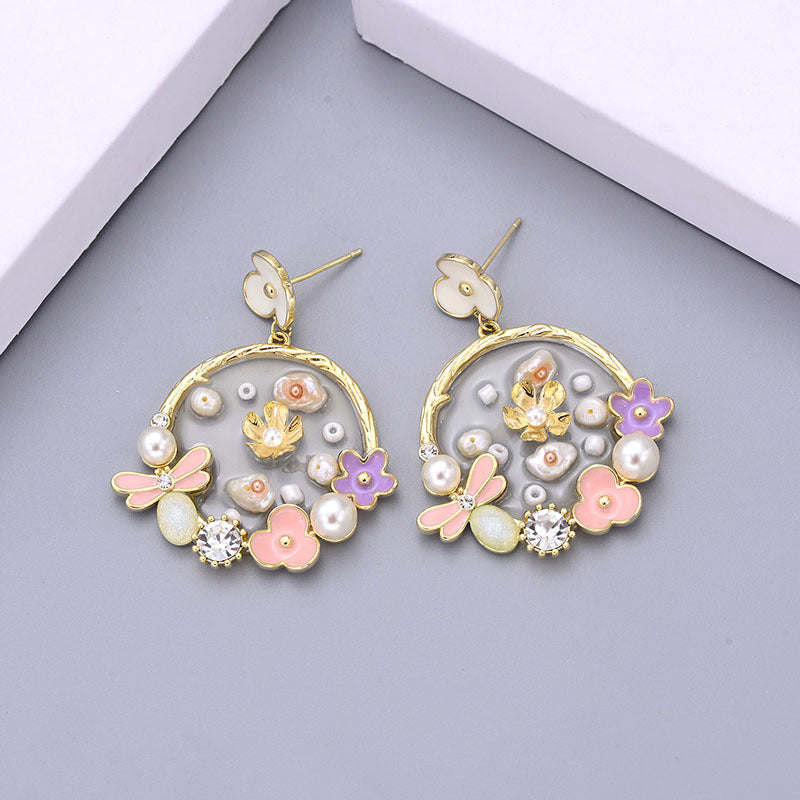 Trendy Big Round Flower Earrings – Transparent Resin Pearl Design
