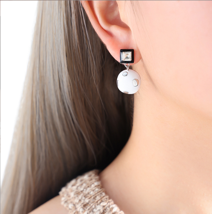 High-End Romantic French Square & Round Wave Drip Oil Earrings