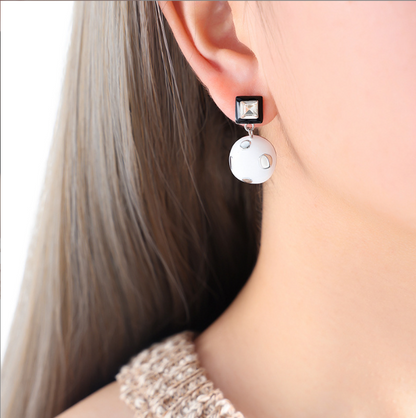 High-End Romantic French Square & Round Wave Drip Oil Earrings