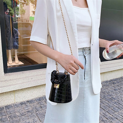 Crocodile Pattern Top Handle Bucket Bag