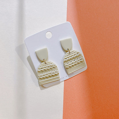 Handmade Geometric Polymer Clay Earrings – Soft Pottery Striped Jewelry for Women