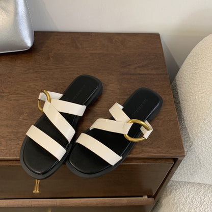 Flat-soled niche open-toe sandals