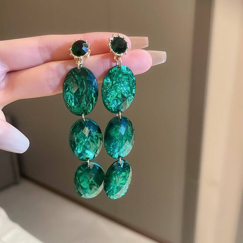 Green Oval Dangle Earrings