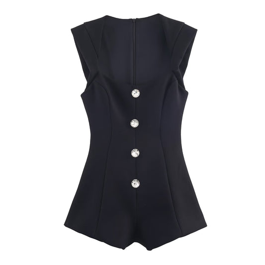 Jewelry button up short jumpsuit