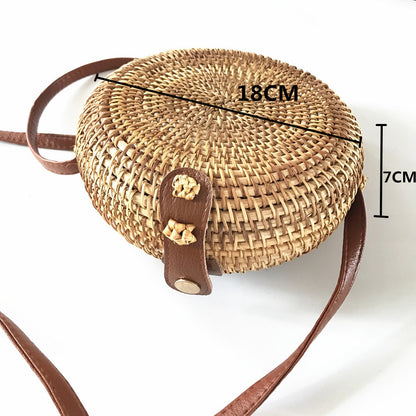 Round Rattan Leather Buckle Straw Crossbody & Shoulder Bag