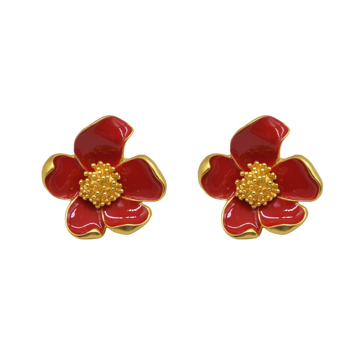 Heavy Industry Red Drip Oil Flower Earrings Vintage Fashion Earrings