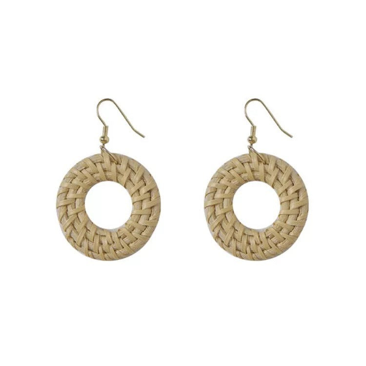 Retro Exaggerated Geometric Rattan Woven Earrings