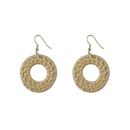 Retro Exaggerated Geometric Rattan Woven Earrings