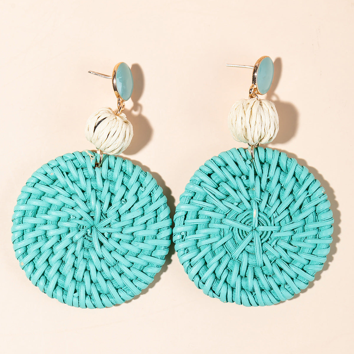 Straw Woven Disc Earrings