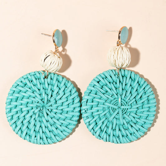 Straw Woven Disc Earrings