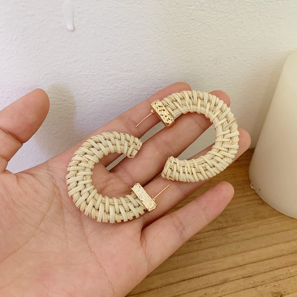 Retro Exaggerated Geometric Rattan Woven Earrings