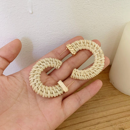 Retro Exaggerated Geometric Rattan Woven Earrings