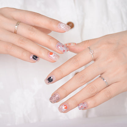 Xiantai UV Gel Nail Art Patches Semi-Cured Light Therapy Nail Stickers Waterproof 16 Finger Half Cured Nail Full Cover Wholesale